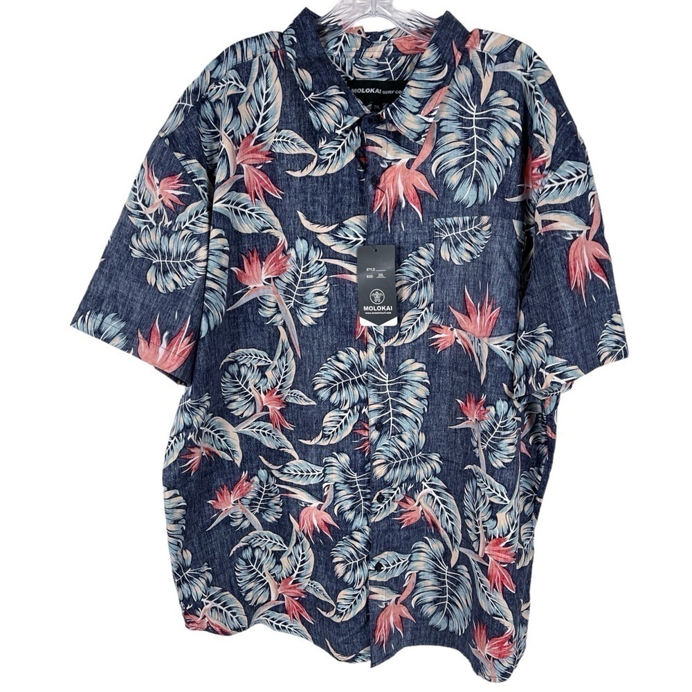 Molokai Surf Co Reverse Print Tropical Multicolored Short Sleeve Shirt 2XL